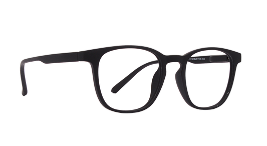 The photograph portrays a pair of black eyeglasses placed atop a white surface. The glasses occupy the center of the frame, presented in sharp, crisp focus against the bright background. Their sleek, black frame and rectangular lenses give them an understated elegance, while the curved temple tips add a subtle touch of playfulness to the overall composition. The glasses evenly fill the frame, highlighting their symmetry and emphasizing their balanced design.