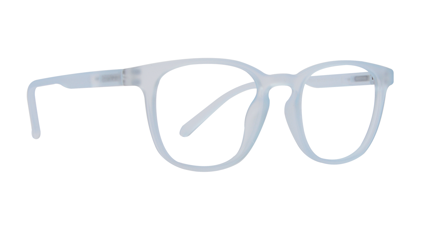 Against a stark black background, a pair of clear glasses serves as the sole focal point of the image. The glasses are identical, with thin metal frames and rims that surround the two rectangular lenses. The distance between the lenses is minimal, and the glasses are positioned to face forwards directly at the viewer. The lack of any other visual elements draws attention to the craftsmanship and construction of the glasses themselves, allowing their understated elegance to take center stage.